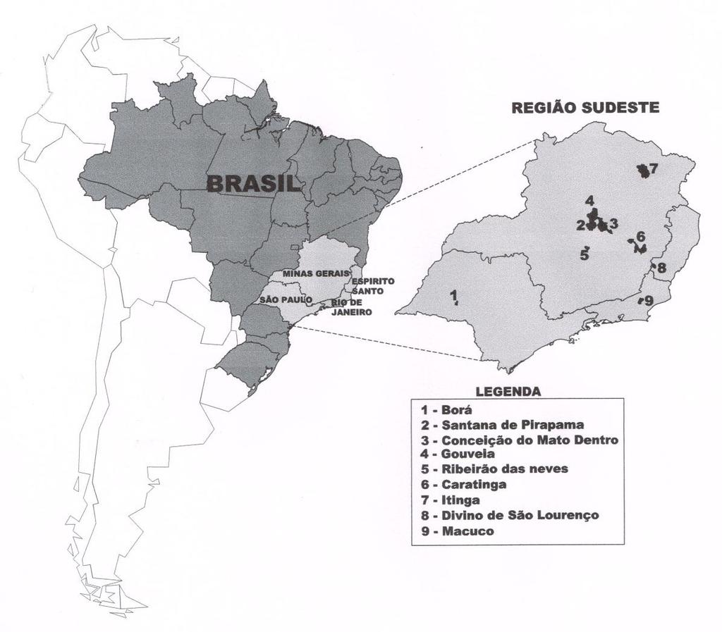 34 Figura 5.1- Estados e municípios, da região sudeste brasileira, focos da pesquisa Fonte: Modificado de IBGE (2007). 5.3. Entrevistas abertas e semi-estruturadas Para a realização das entrevistas,