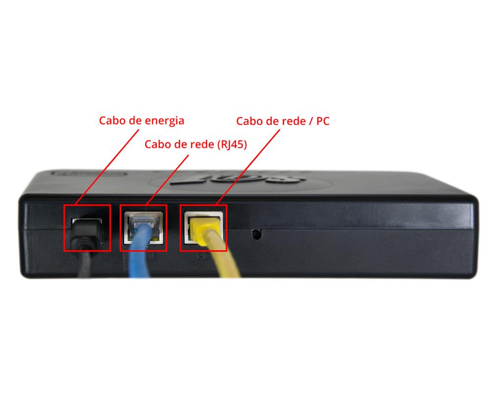 Cabo de Energia: O cabo de energia deve estar conectado ao aparelho SAT e a outra ponta que se trata de uma entrada USB, deverá estar conectada ao computador; Cabo de Rede (Rj45): Neste plug, conecte