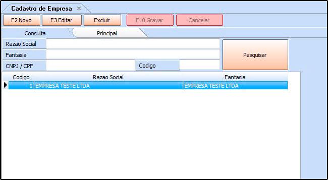 Encontre a empresa padrão utilizada, clique em F3 Editar e o sistema trará a tela de edição da empresa.