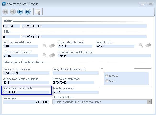 ATENÇÃO: - QUANDO NÃO EXISTIR ORDEM DE PRODUÇÃO, O CAMPO IDENTIFICADOR DA PRODUÇÃO DA TELA MOVIMENTOS DE ESTOQUE SERÁ UTILIZADO