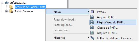 Criando o primeiro projeto no Netbean Crie um novo arquivo ao clicar em Arquivos de Código Fonte com o botão direito.