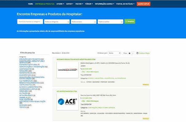 Empresas e produtos / Catálogo on-line A página Empresas & Produtos é um catálogo on-line que fica destacado na página da Hospitalar sendo utilizada pelos compradores do segmento para buscar