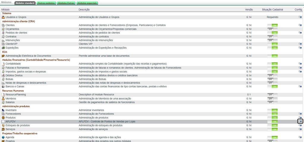 No menu lateral Configuração, clique em Módulos. Passo 3.