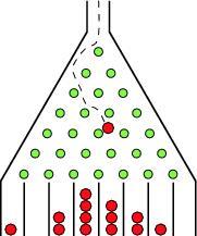 Figura.3: Esquema mostrando o aparato desenvolvido por Francis Galton para obter o perl de uma distribuição normal. A imagem obtida de MATHWORLD. Disponível em: <http://mathworld.wolfram.