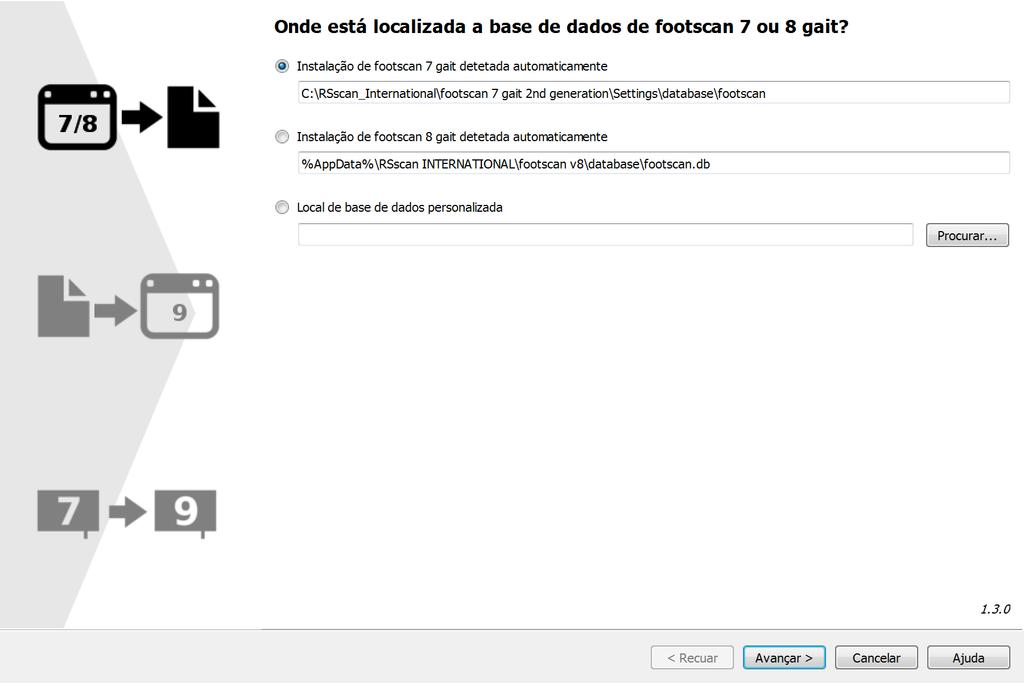 Capítulo 6 Página da origem dos dados a exportar Selecione onde os dados do footscan 7 ou 8 gait se encontram. Figure 6: Página da origem dos dados a exportar.