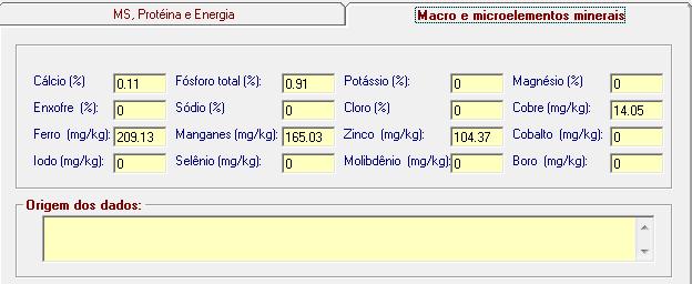 mostrado os campos relativos aos dados de macro e microelementos minerais. Figura 02.