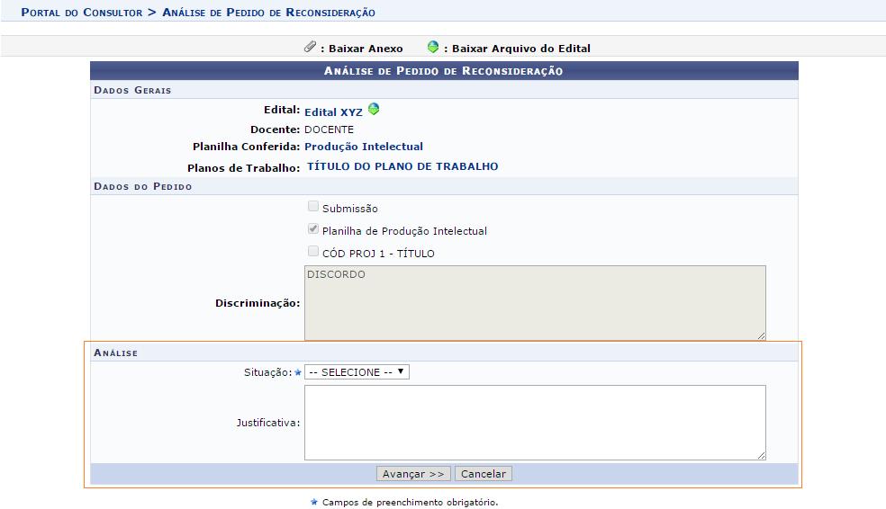 CONSULTOR PEDIDOS DE RECONSIDERAÇÃO Selecionar uma Situação (Deferido/Indeferido).