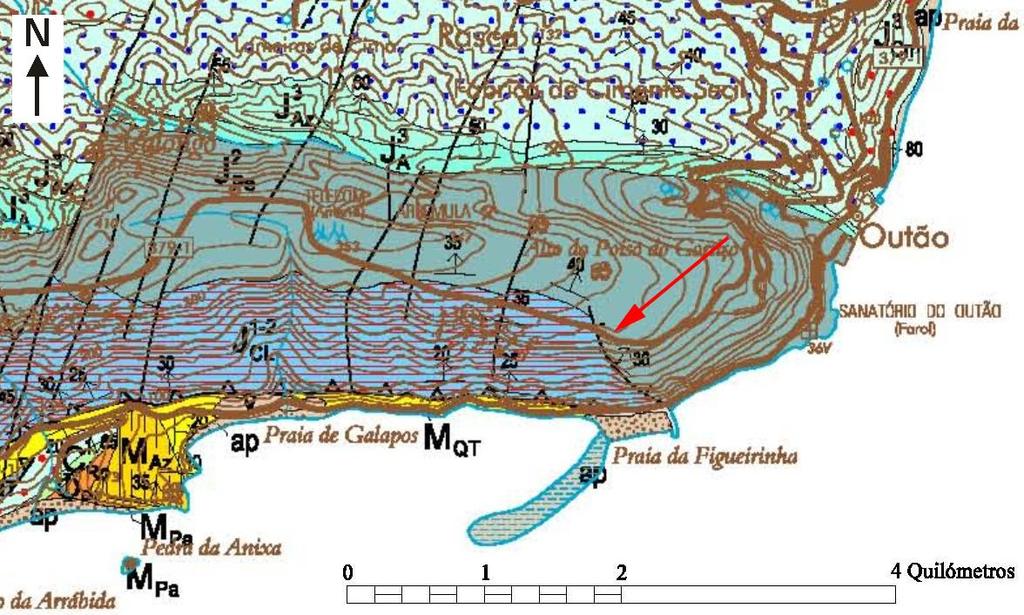 Relevância do Critério VIII alguns exemplos Falha sinsedimentar da praia da Figueirinha SÍNTESE: O afloramento da falha