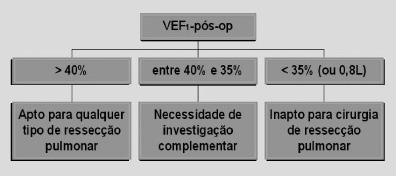 Figura 4. Interpretação do VEF1 previsto para o pós-operatório. a exames complementares 8. Usando a mesma fórmula descrita para o VEF1-ppo, pode-se estimar a DCO e o VO- 2máx para o pós-operatório.