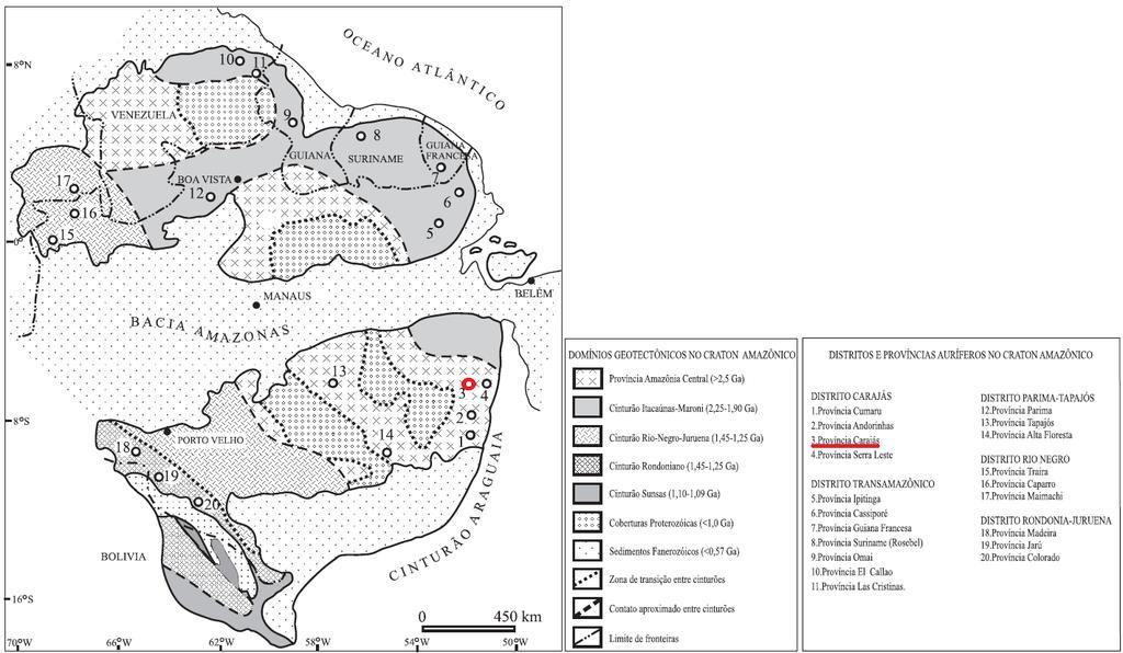 geocronológicos, estruturais, litológicos e geofísicos, permitiram a subdivisão deste Cráton em seis províncias geocronológicas (Tassinari e Macambira 2004): Província Amazônia Central (arqueana),