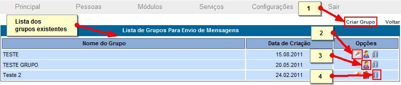 Figura 13 - Acesso ao módulo Grupos opção 2 A segunda forma de acesso, conforme a figura 13, é através da página inicial do sistema no qual é preciso