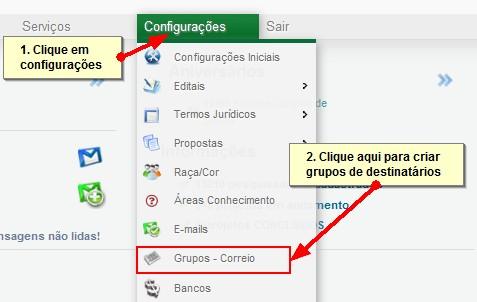 Figura 14: Módulo Grupos Nesta janela aparece uma lista dos grupos existente, no qual podemos: 1- Criar um novo Grupo; 2- Editar, alterando o Nome do