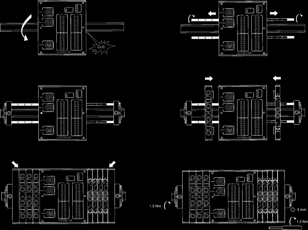 Informações Técnicas Série PVL B-10 Montagem Dimensões Configuração Simples: L = 275 + (n x 18) + (m x 22) Configuração Mista: L = 297 + (n x 18) + (m x