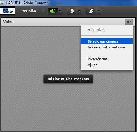 Para iniciar a transmissão de câmera e voz, você dever seguir alguns procedimentos. Iniciando a câmera. Antes de acessar ao sistema, sua webcam já deverá estar conectada e instalada em seu computador.