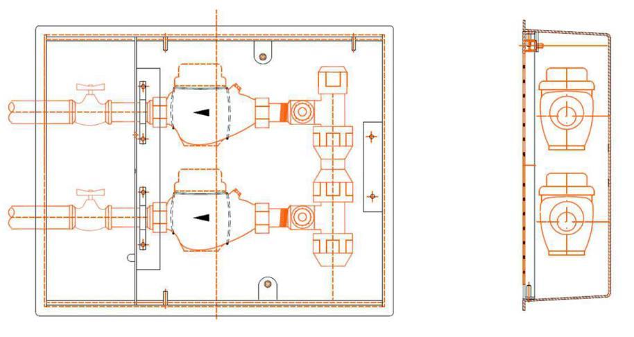 Nas caixas devem ser instalados os dispositivos e conexões para hidrômetros de 20 mm (3/4 ) unicamente, no máximo dois por caixa.