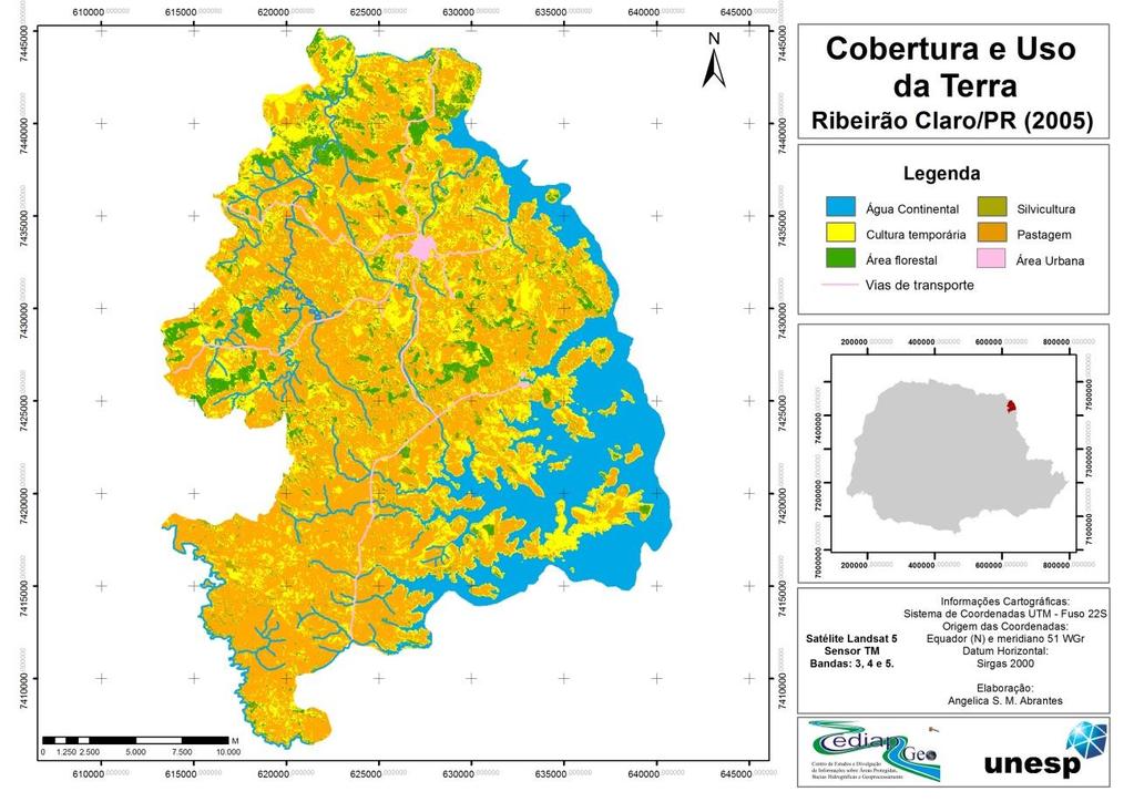 Figura 3. Mapa de cobertura e uso da terra do município de Ribeirão Claro/PR (2005) Elaboração: Abrantes (2015).