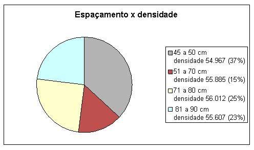 espaçamento de 0,50 m entre fileiras, a produtividade apresentou maior ampliação quando se passou de 40.000 plantas. ha-1 para 77.500 plantas.