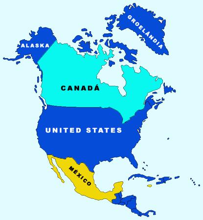 Principais blocos: NAFTA NAFTA-Acordo de Livre Comércio da América do Norte, formado por Estados Unidos, Canadá, Colômbia e México Zona de livre comércio NAFTA: - reúne os países por meio de acordos