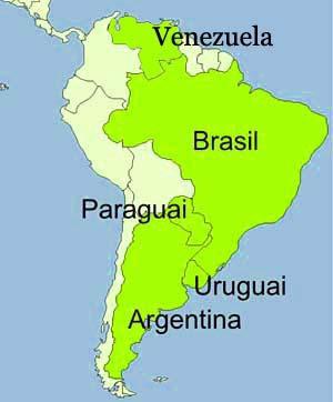Principais blocos: MERCOSUL O Mercosul -Mercado Comum do Sul composto por Brasil, Argentina, Uruguai, Paraguai e Venezuela. União aduaneira é um estágio mais avançado de integração.
