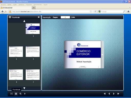 Botão Thumbnails / Miniaturas: Ao clicar neste botão você irá visualizar algumas páginas da apostila em formato de miniatura.