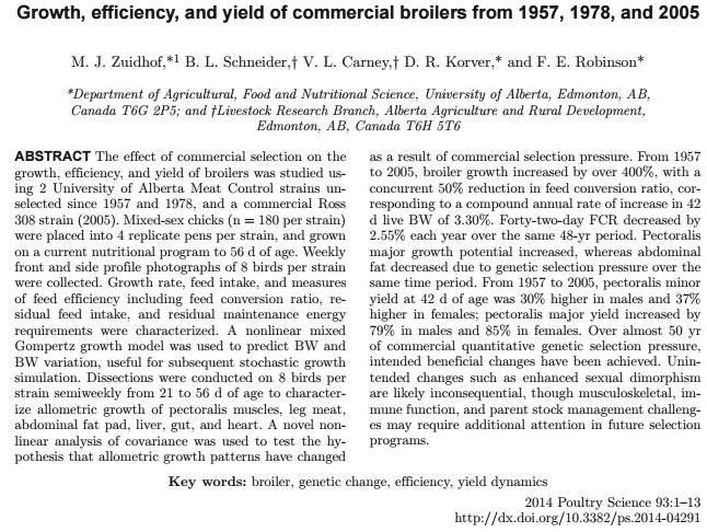 INTRODUÇÃO Growth, efficiency, and yield of commercial broilers from 1957, 1978, and 2005 M. J. Zuidhof Carney Korver,* and F. E.