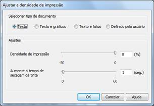 7. Selecione o tipo de documento que deseja imprimir como a configuração Tipo de documento. O software define automaticamente as opções Ajustes para esse tipo de documento. 8.