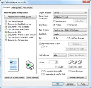 3. Selecione as configurações de impressão que deseja usar como padrão em todos os programas do Windows. 4. Clique em OK. Essas configurações são agora os padrões selecionados para impressão.