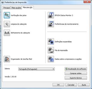 4. Selecione o idioma que deseja usar como a configuração de Idioma. 5. Clique em OK para fechar a janela do software da impressora.