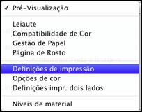 8. Selecione Definições de impressão a partir do menu suspenso.