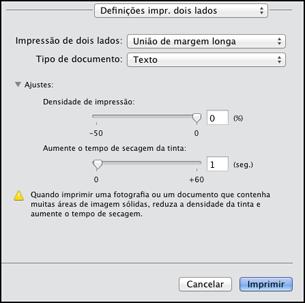 2. Selecione o tipo de documento que deseja imprimir como a configuração Tipo de documento. O software define automaticamente as opções de Ajustes para esse tipo de documento. 3.