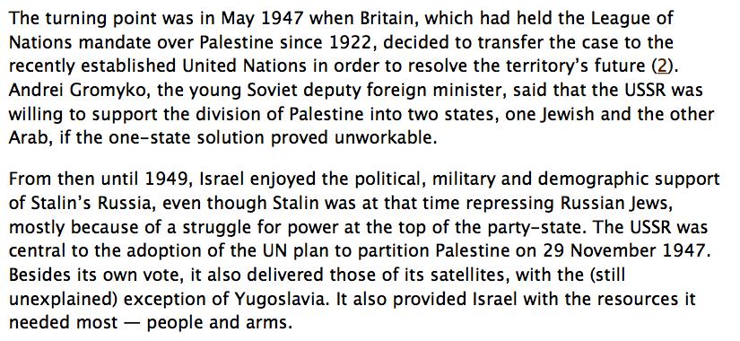 Os apoios à fundação do Estado de Israel: o caso da URSS (2) [FONTE: