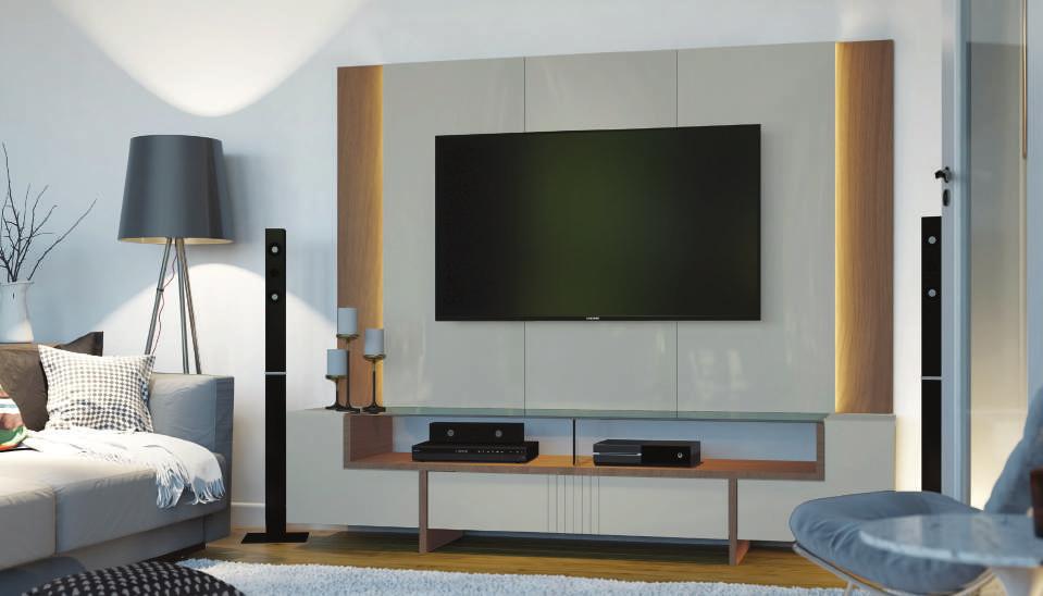 RACKS & HOMES RACK COM PAINEL Com 2 nichos centrais e detalhes em vidro L: 2,17m A: