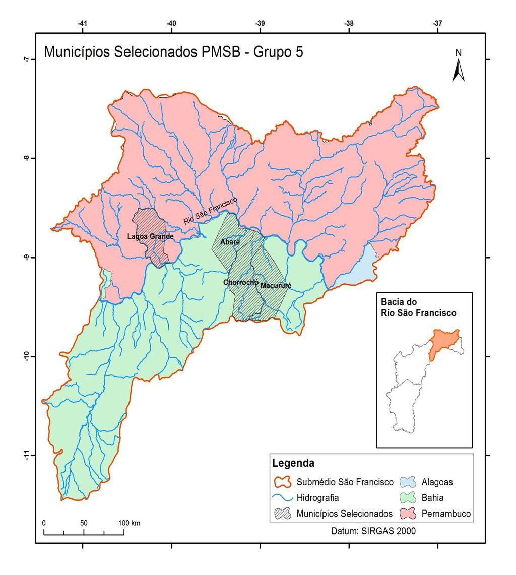 Contrato de Gestão nº 014/ANA/2010 - Ato Convocatório nº 027/2016 48 No mapa da Figura 02 é apresentada a região hidrográfica do SubMédio São Francisco, com a localização dos municípios selecionados