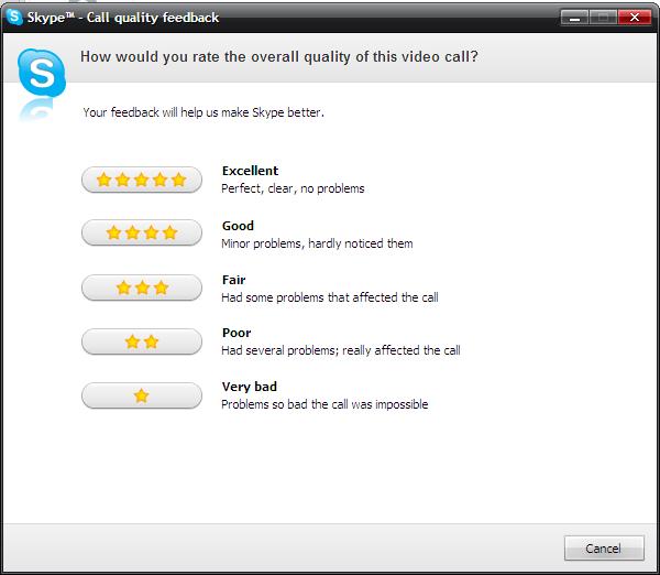 2.2. QUALIDADE DE EXPERIÊNCIA de seguida o inquérito várias vezes apresentado no final de uma videochamada utilizando a aplicação Skype TM com o objectivo de avaliar a qualidade de experiência geral