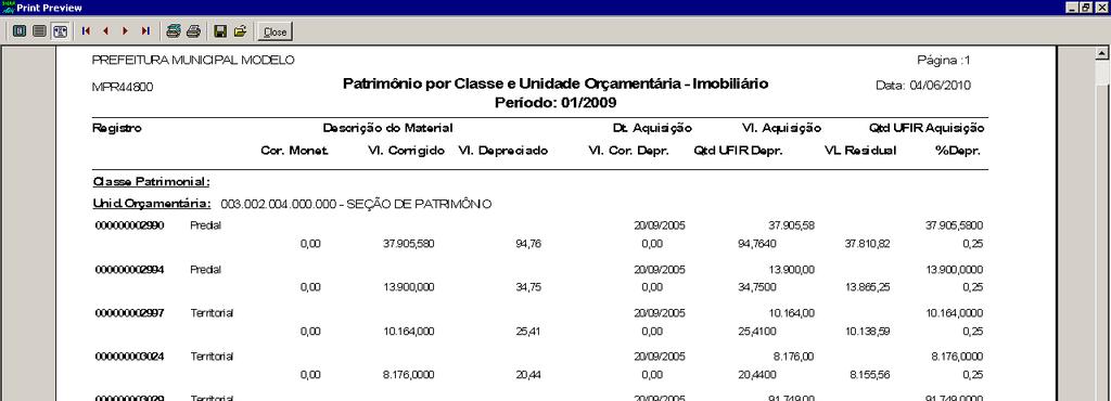 Figura 219 - Menu Patrimônio > Imobiliário > Relatórios Eventuais > Patrimônio p/ Classe e Unid. Orc. Figura 220 - Janela Patrimônio para Classe e Unidade Orçamentária Sigla os passos do capítulo 2.1.6.