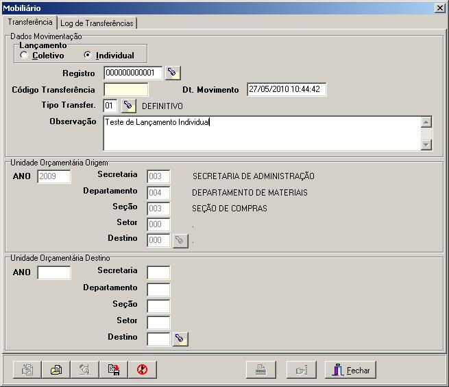 18 20 21 22 23 24 Figura 53 - Transferência Mobiliário - Lançamento individual Para iniciar um novo lançamento, dê um clique no botão Inserir Registro.