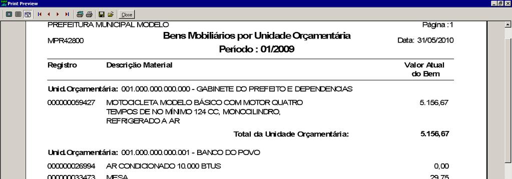 Figura 123 - Ilustração do relatório de bens mobiliários por unidade orçamentária 2.1.6.