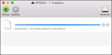 Você verá a janela de estado da impressão: 2. Selecione as seguintes opções conforme necessário: Para cancelar a impressão, clique no trabalho de impressão e clique em ou em Apagar.