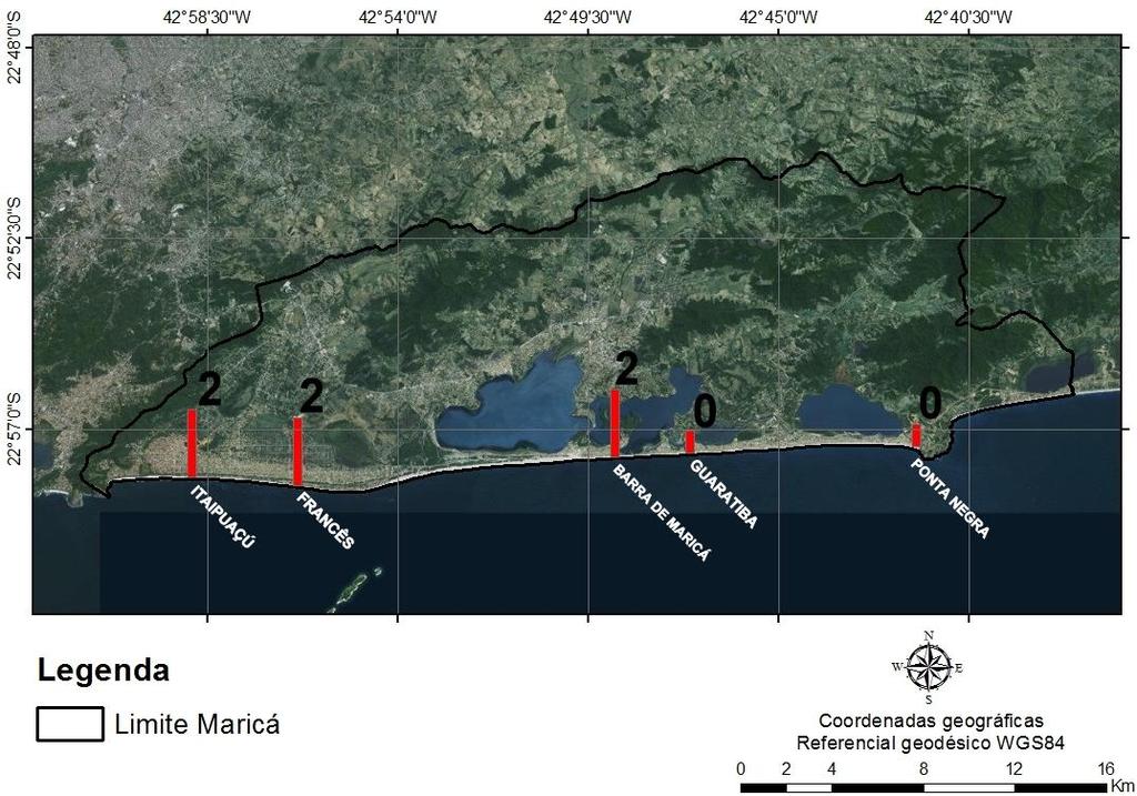 57 Figura 46 - Representação dos pesos de acordo com o Quadro 1 sobre as localidades visitadas in situ em relação ao alcance das