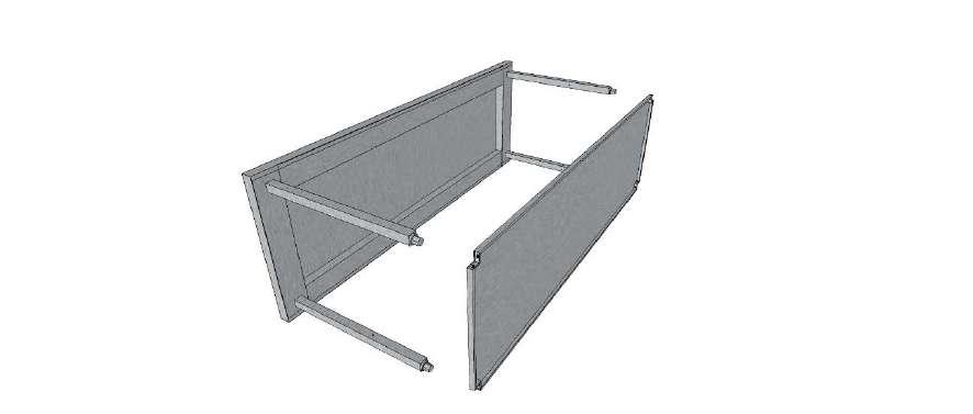 Posicione a estrutura encaixada da mesa e dos suportes laterais de forma que permita a inserção da prateleira
