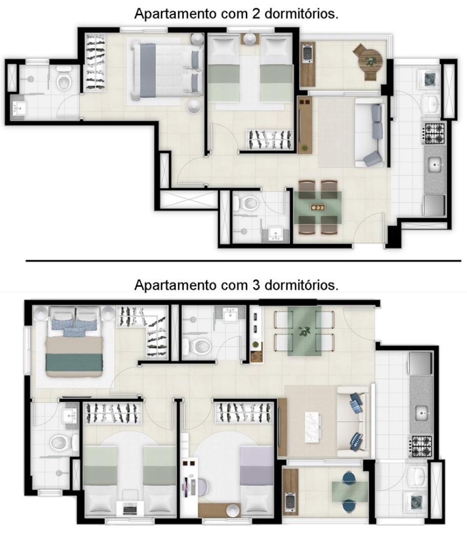 Figura 5: Tipologias dos apartamentos. Fonte: HASBAU, 2017.