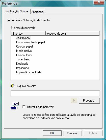 Operação de impressão Configurações do Monitor de status Clique com o lado direito do mouse no ícone do Monitor de status e selecione Preferência do menu pop-up para abrir uma janela com duas guias.