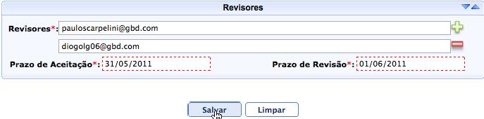 Figura 43 - Definir prazos IMPORTANTE O sistema permite indicar os revisores apenas se os mesmos estiverem cadastrados na comissão científica do evento.