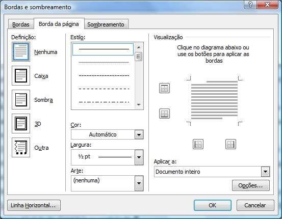 Essa opção permite adicionar bordas em volta da página documento.