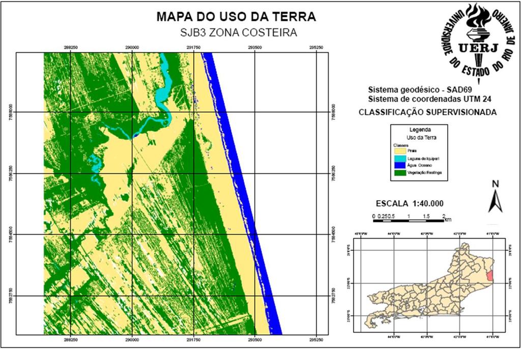 Foram produzidos em 2008 por Pinheiro mapas temáticos de uso da Terra e cobertura vegetal, com base em processos de segmentação de imagens e classificação semi supervisionada, no contexto do SPRING,