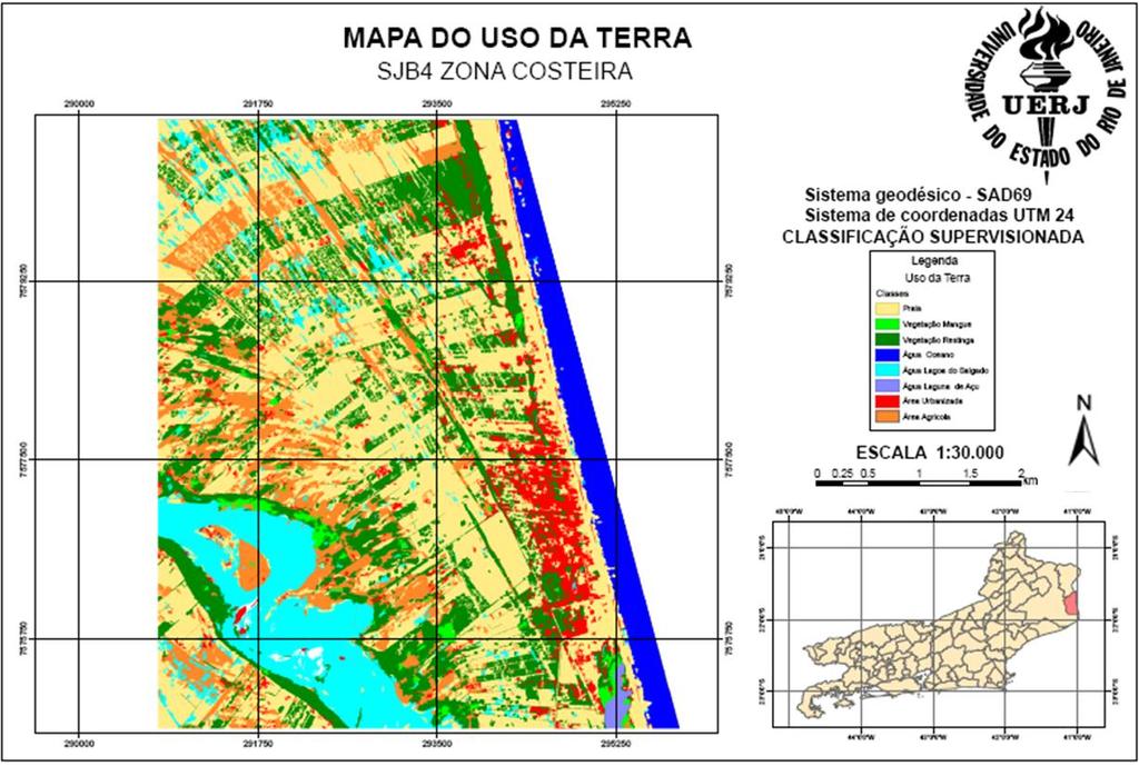 Figura 20: Mapeamento executado por Pinheiro (2008) com imagens IKONOS. Observa-se com nitidez na Figura 17 que há área ocupada, dita urbanizada na legenda, que corresponde ao distrito do Açu.
