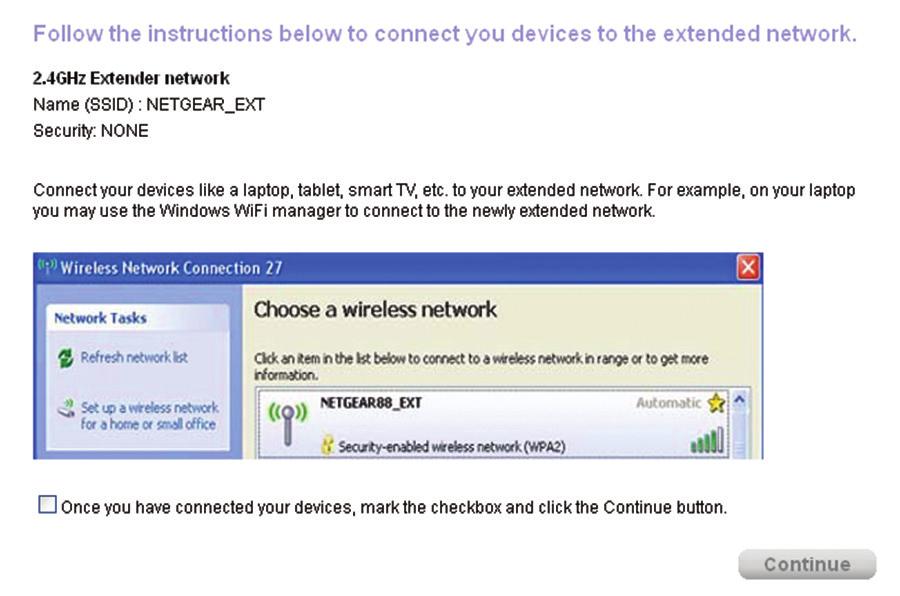 4. Selecione uma rede WiFi a ser ampliada e clique no botão Continue (Continuar). 5.