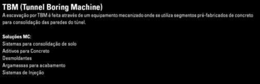 Soluções MC: Sistemas para consolidação de solo Aditivos para Concreto Desmoldantes Argamassas para