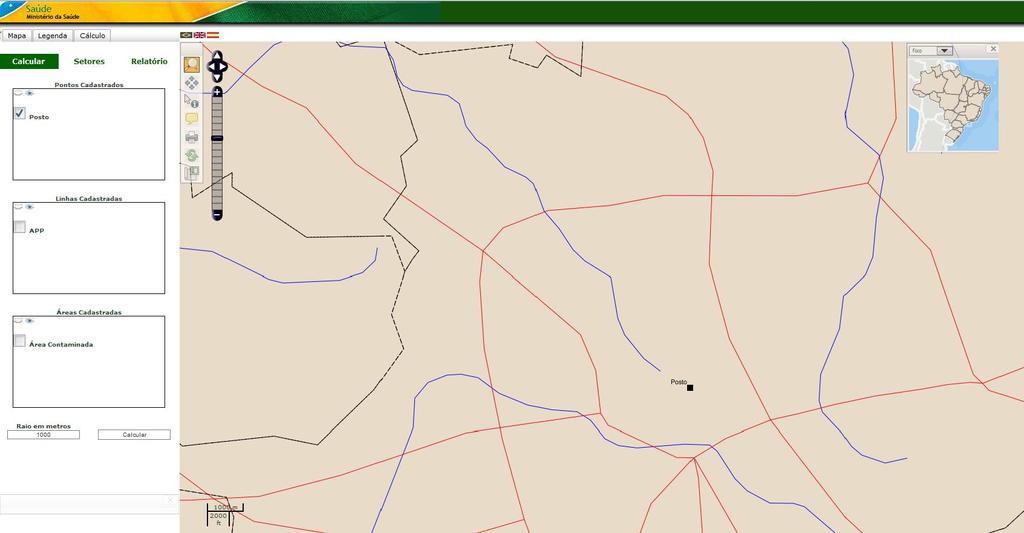 Cálculo de População e Variáveis Com o objeto marcado o usuário deve definir o raio do buffer que será criado em torno deste objeto, este buffer será utilizado para o