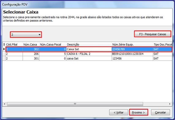 3.4 Selecione o número do caixa em seguida clique o botão F3 Pesquisar Caixas; 3.